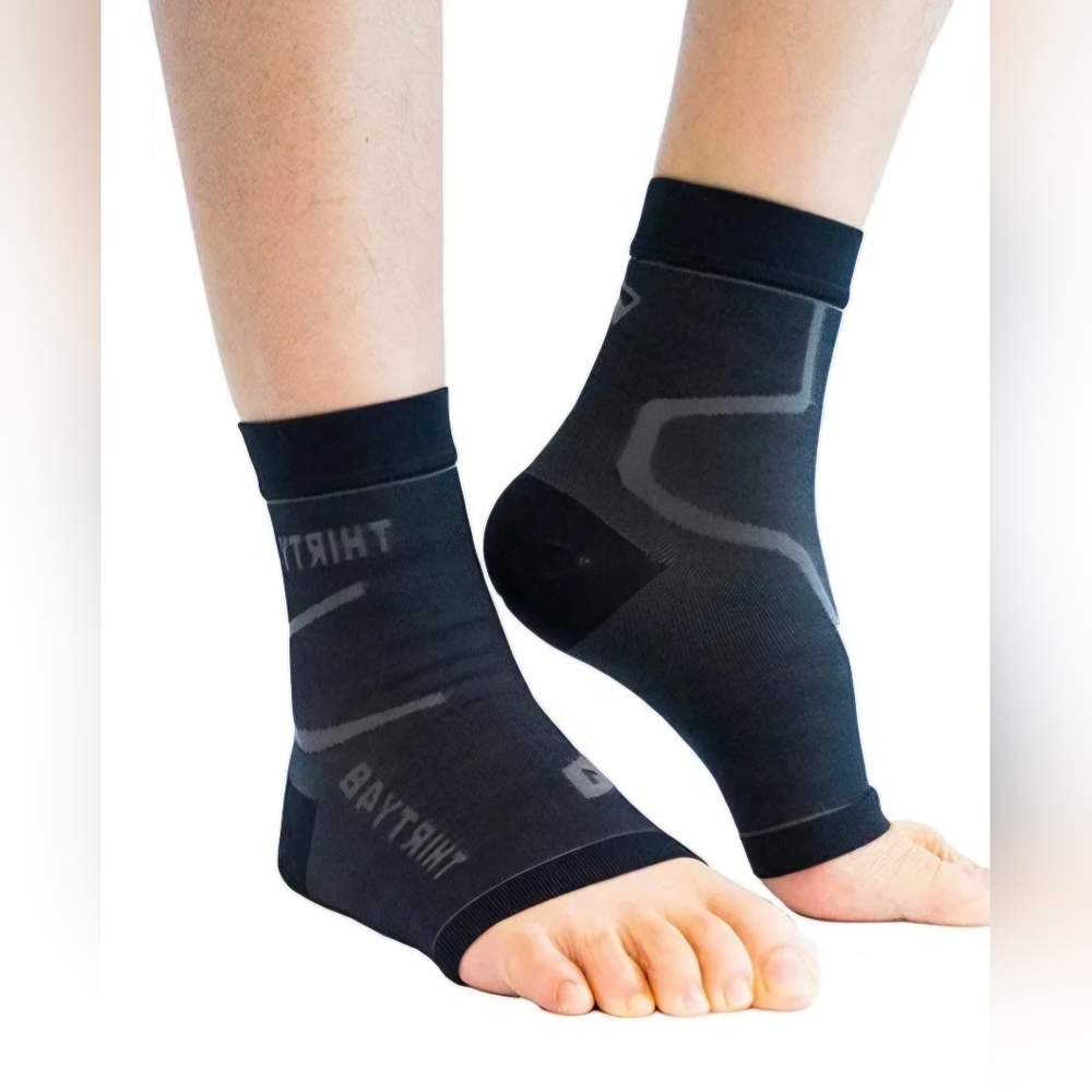 Thirty 48 Plantar Fasciitis Socks - Foot Compression Sleeves Black 1 Pair Large